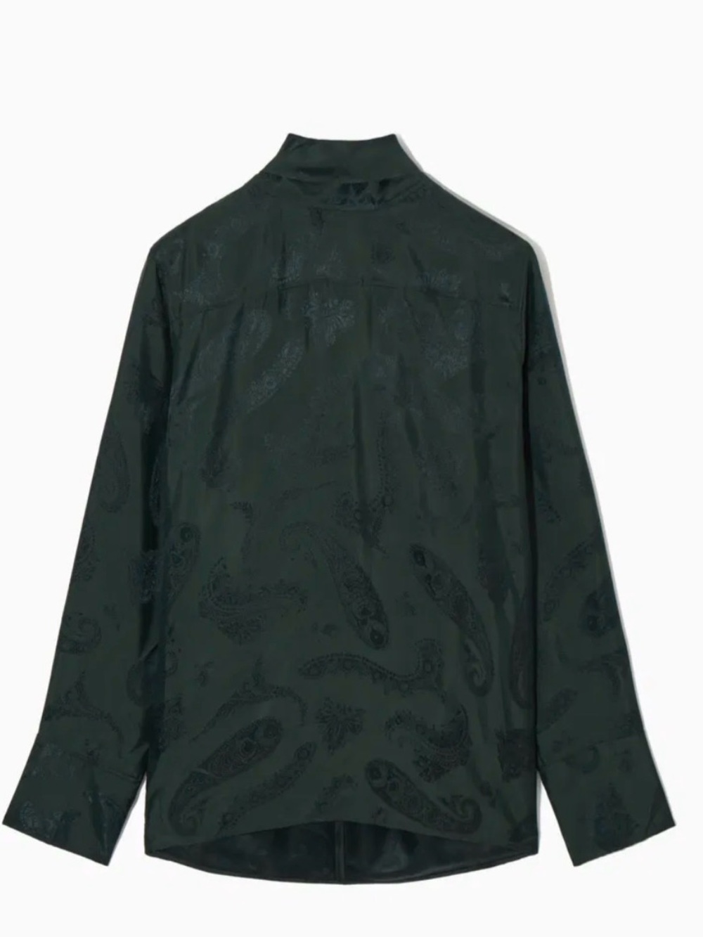 COS Dark Green Paisley Satin-Floral-Jacquard Bow Blouse - Picture 4 of 8